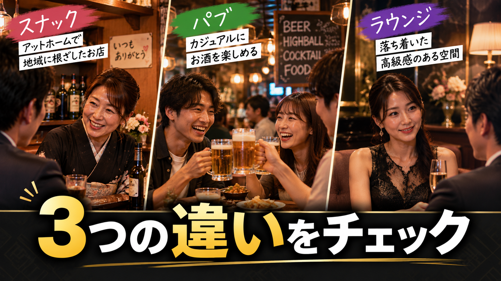 スナック・パブ・ラウンジは何が違う?